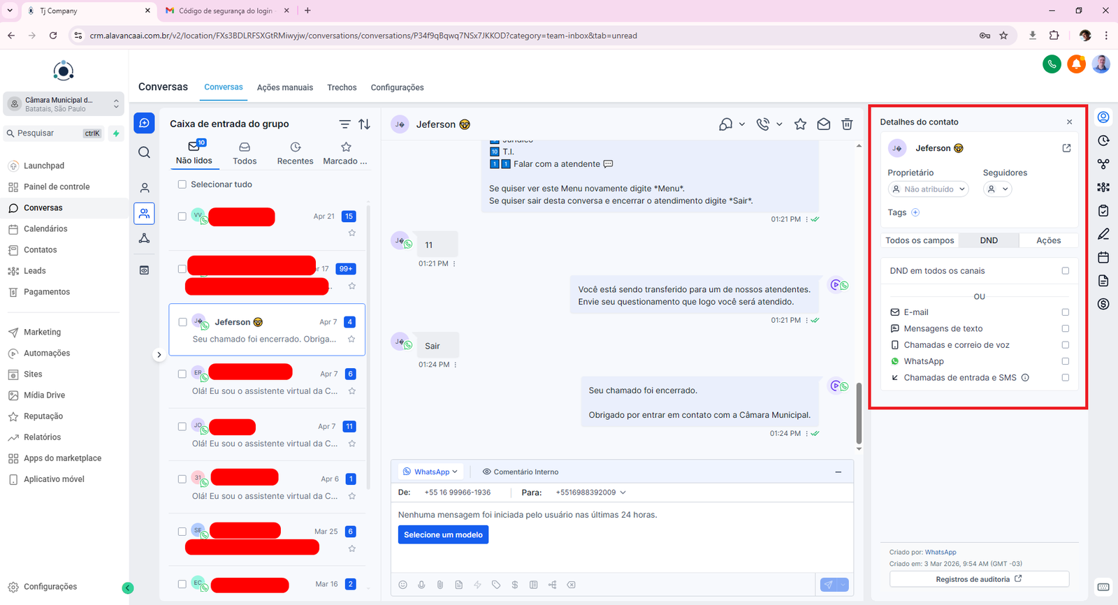 Opções de Contato