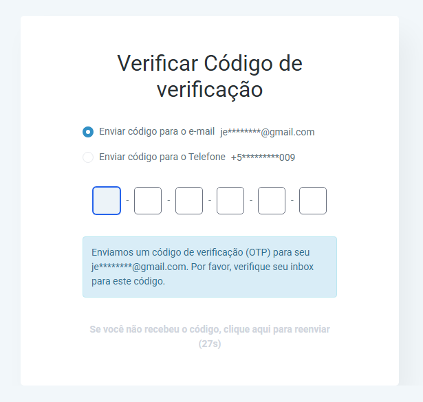Digitar o código de verificação